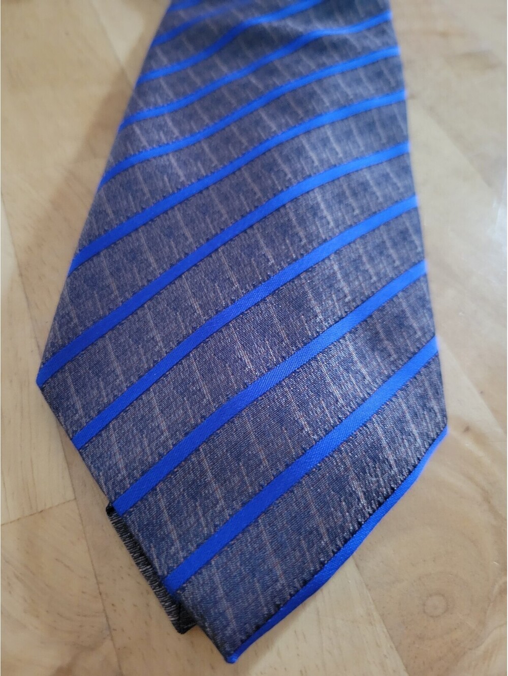 Pierre Cardin Paris Men's 100% Silk Handmade Tie Blue Striped Metallic NWT 59x4